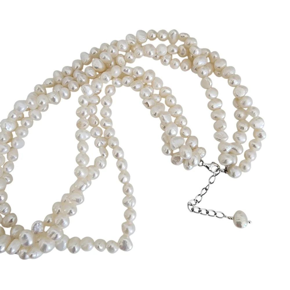 Pearl necklace multi strand genuine pearls 925 sterling silver clasp  A0387 Q7
